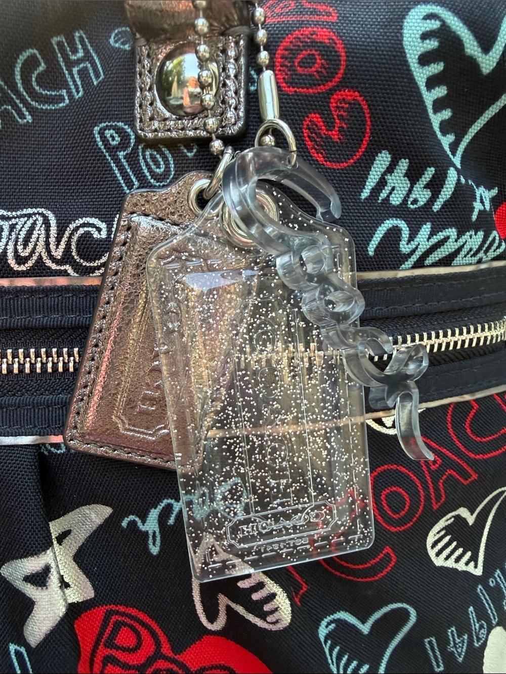 Coach Black Multi Poppy Heart-Print Shoulder Bag 3 poppy Tags EUC - Picture 4 of 17